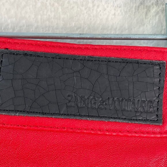 Zadig and Voltaire Womens 36 Small Phlame Pants Crinkled Lamb Leather in Red - Picture 11 of 14